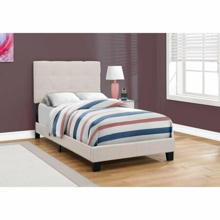 GFANCY FIXTURES 45.75 in. Beige Solid Wood MDF Foam & Linen Twin Size Bed GF3294880